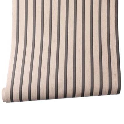 Swehooirt Tapete Holzoptik Beige Braun Vliestapete Akustikpaneele Holzwand 3D Effekt Holzpaneele Eiche Slats Streifen Natur Optik Modern Holzwand Raufasertapete Wohnzimmer 9,5 m x 0,53 m von Swehooirt