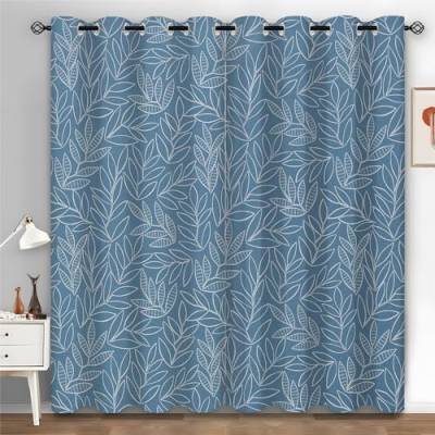 Syhi Qlty Verdunklungsvorhänge Blaue Blätter Vorhang Blickdicht Vorhänge Mit Ösen, Thermovorhang Kälteschutz Gardinen Blickdicht 2er Set für Wohnzimmer Schlafzimmer, 175x140 cm(HxB) von Syhi Qlty