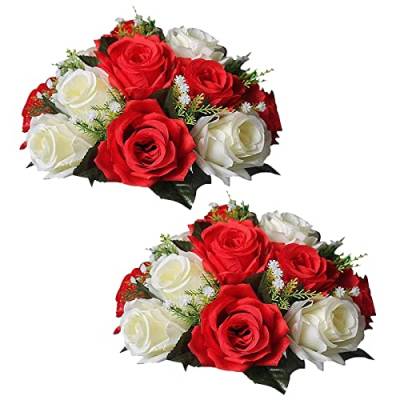 Sziqiqi 2-er Set Rosenbälle, Simulation Rosen, Blumenkugeln mit Sockel, Hochzeit Party Blumenständer Rosen, 2 Stück von Sziqiqi