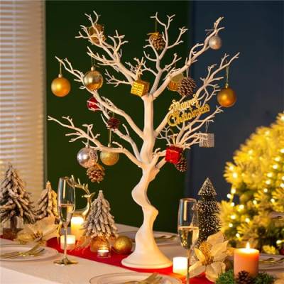 Sziqiqi Künstlicher Deko Baum Wunschbaum Weihnachtsbaum für Tische Hochzeit Party, Perfekt für Ostern Erntedankfest Home Festival Party Weihnachten Hochzeit Empfangstisch Deko, Weiß von Sziqiqi