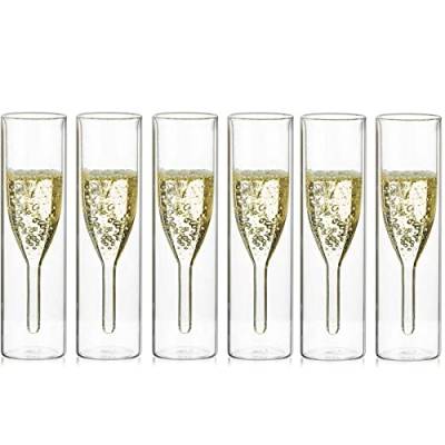 Sziqiqi Massive Doppelwandige Champagnerglas Kristallgläser, Classics Tulip Goblet Stemless Clear Glass Cups, Mundgeblasene Toastgläser für Catering, Hochzeiten, Familientreffen (6) von Sziqiqi