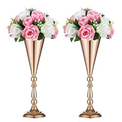 Sziqiqi Satz von 2 Hoch Metall Hochzeit Mittelstücke für Rezeption, Gold Blumenvase Stehen, Basis Decortion für Party, Veranstaltungen, Geburtstag, Feierlichkeiten, Gold von Sziqiqi