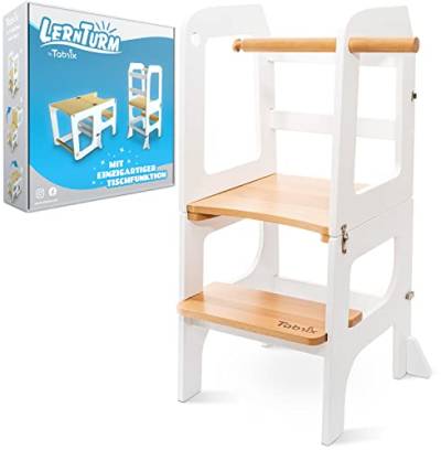 TABRIX® Lernturm ab 1 Jahr - HÖCHSTE Sicherheit - Lernturm klappbar mit Kindertisch | Lernturm 2 in 1 | Lernstuhl | Learning Tower | Schemel Holz | Kinder Tritthocker | Lernturm Montessori von TABRIX