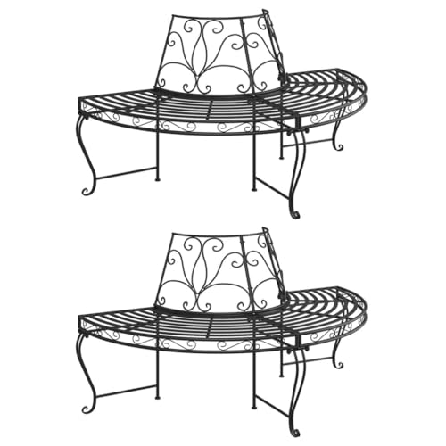 TECHPO Schöne Outdoor-Sitzbänke, halbrund, Baumbank, 2 Stück, 160 cm, schwarzer Stahl von TECHPO