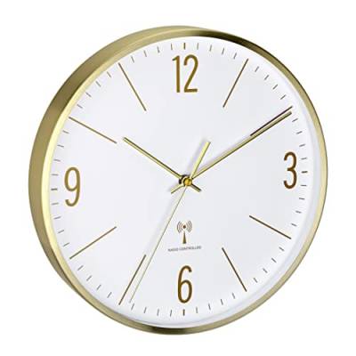 TFA Dostmann Analoge Funk-Wanduhr, 60.3534.55, 30cm, Goldener Metallrahmen, leises Uhrwerk, modernes Design, mit Glas-Abdeckung, Gold von TFA Dostmann