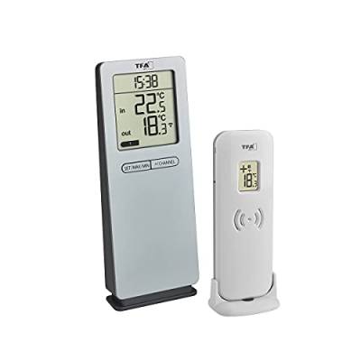 TFA Dostmann LOGOneo Funk-Thermometer, 30.3071.54, Raumtemperatur und Aussentemperatur, digital, silber von TFA Dostmann