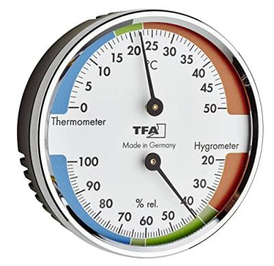TFA Dostmann Analoges Thermo-Hygrometer, 45.2040.42, zur Kontrolle von Temperatur und Luftfeuchtigkeit, gesundes Raumklima, mit Komfortzonen, silber von TFA Dostmann