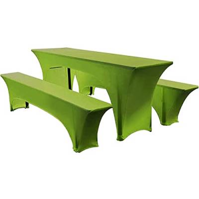 Elastisch Biertischhussen Bierbank-Auflage & Tischdecke Für 50 cm or 70 cm Table Width 3 TLG-Set Breite Bierzeltgarnitur Stretch Hussen Für Festzeltgarnituren Bierbank Hussen (70 cm,Green -1) von TIUTIU