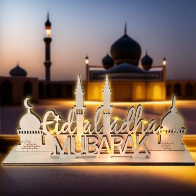 TOPJOWGA Holz Eid Mubarak Tischdekoration, Ramadan Mond Nachtlicht, Ramadan Mubarak Dekoration, Mond Stern Ramadan Lampe Licht, Muslimische Festival Tischdekoration Ramadan Dekoration von TOPJOWGA