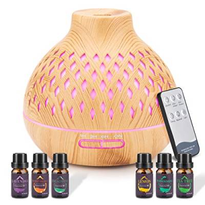 400ML Aroma Diffuser mit 6x10ml Ätherische Öle Set, Ultraschall Luftbefeuchter mit Fernbedienung Elektrisch Aromatherapie Öle Diffusor Vernebler,mit 14-Farben-LED,Timer-Einstellung, Auto-Off von Trace