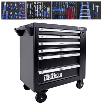 TRUTZHOLM Werkstattwagen Werkzeugwagen Buddy mit 6 Schubladen, bestückt, abschließbar, Farbe wählbar (schwarz) von TRUTZHOLM