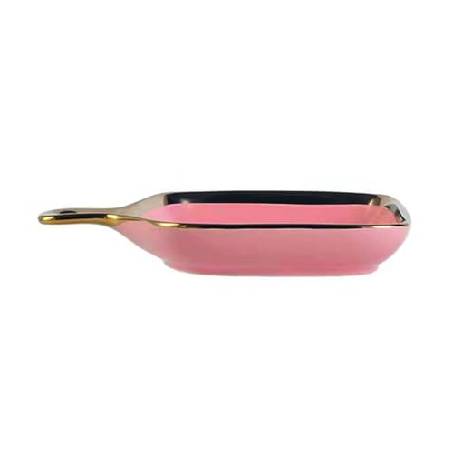 TYMYYS Nordic Luxury Einfarbige Lasagneplatte Tief, Keramik-Auflaufform Mit Griff, Kuchenform Aus Porzellan Für Den Ofen-Rosa-b von TYMYYS