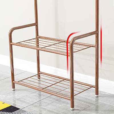 TaNeHaKi Garderobenständer Kleiderständer Stabil Kleiderablage Freistehender Kleiderstange Kleiderständer mit Zweilagigem Schuhregal Entryway Coat Shoe Rack Bag Hat Shelf von TaNeHaKi