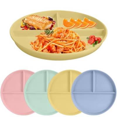Taasmoog 4 Stück Unzerbrechliche Diät-Teller, 9 Zoll Geteilte Speiseteller Sets, Wiederverwendbares Geschirr Set Dessertteller für Erwachsene Kinder von Taasmoog