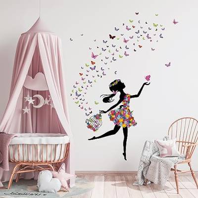 Tanlaby Blumen Fee Wandtattoo Schmetterling Mädchen Wandsticker Blume Vogelkäfig Wandaufkleber für Mädchen Babyzimmer Wohnzimmer Schlafzimmer Kinderzimmer Hause Wanddekoration von Tanlaby