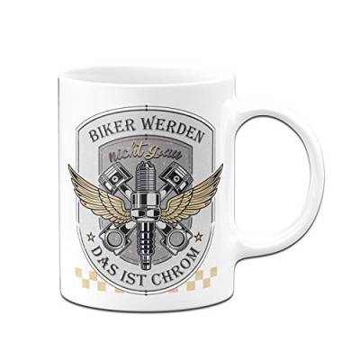 Tassenbrennerei Motorrad Tasse mit Spruch Biker Werden Nicht Grau Das ist Chrom - Kaffeetasse lustig - Geburtstagsgeschenk für Motorradfahrer - Spülmaschinenfest (Weiß) von Tassenbrennerei