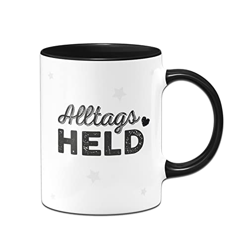 Tassenbrennerei - Tasse mit Spruch Alltagsheld & Alltagsheldin - Kaffeetasse als Geschenk Danke, Dankeschön (Held, Schwarz) von Tassenbrennerei