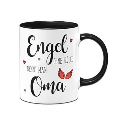 Tassenbrennerei Tasse mit Spruch Engel ohne Flügel nennt Man Oma - Geschenk für Großmutter (Schwarz) von Tassenbrennerei