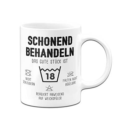 Tassenbrennerei Tasse zum 18. Geburtstag - Schonend behandeln Das gute Stück ist 18 - Kaffeetasse lustig mit Spruch als Geschenk (Weiß) von Tassenbrennerei