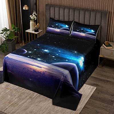 Kinder Bettüberwurf Galaxy Sterne Steppdecke 170x210cm 3D Drucken Galaxis Tagesdecke Weltraum -Motiv Doppelbett Gesteppt Microfaser Wohndecke mit 1 Kissenbezug von Tbrand