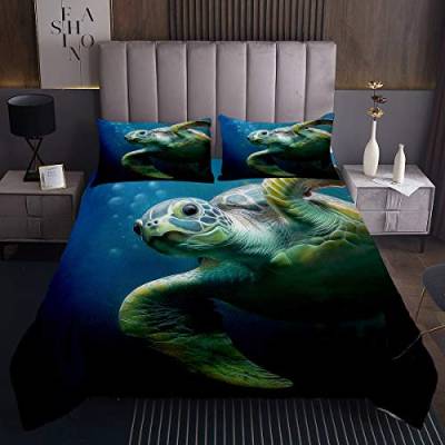 Meeresschildkröte Tagesdecke 3D Reptil gedruckt Bettüberwurf 170x210cm Ozean Marine Themed Steppdecke für Unterwasser Tierzimmer Dekor von Tbrand