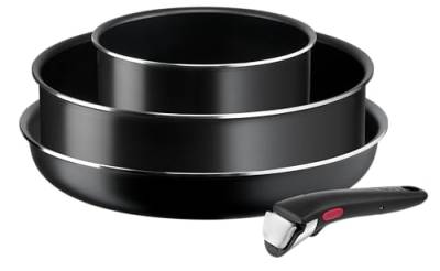 Tefal Ingenio L1539002 4-teiliges Set, Pfanne 26 cm, Stieltopf 18 cm, abnehmbarer Griff, nicht Induktion, Antihaftbeschichtung, stapelbar, Made in France, Easy Cook N Clean von Tefal