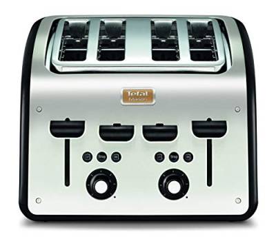 Tefal MAISON INOX 4 FENTES Toaster für Zuhause, 4 Schlitze, 2 unabhängige Kochkammern, 1700 W, Edelstahl und Schwarz TT770811, Kunststoff von Tefal