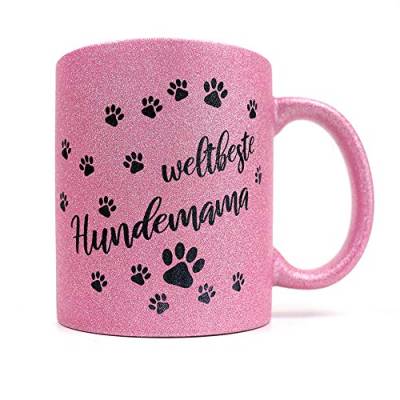 Hundefan Hundemotiv Glitzer Tasse mit Pfotenabdruck | Kaffeetasse | Kaffeebecher | Weltbeste HUNDEMAMA | 6 tolle Glitzerfarben wählbar | (Rosa) von Tierisch-tolle Geschenke