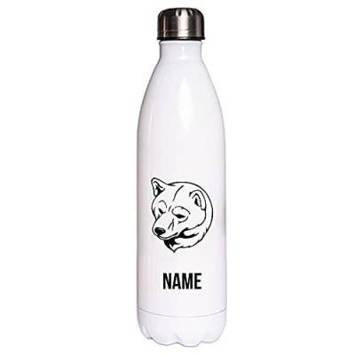 SHIBA INU Hundemotiv Edelstahl Thermosflasche/Trinkflasche 750 ml mit Wunschnamen oder Text personalisiert (Shiba Inu) von Tierisch-tolle Geschenke