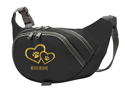 Tierisch-tolle Geschenke Hundesport Bauchtasche Leckerlie-Tasche mit 2 Herzen, 2 Pfoten und Wunschnamen personalisiert | Hundetraining | Leckerlie Beutel (Schwarz/Gold) von Tierisch-tolle Geschenke