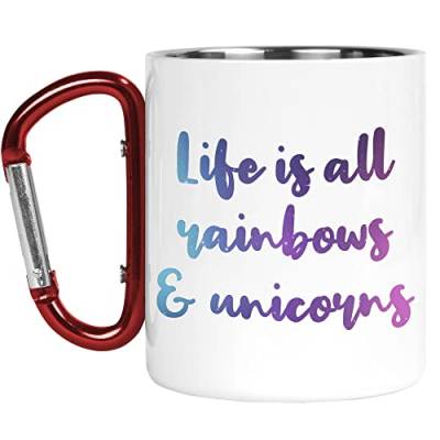 Karabiner Tasse | Camper Cup | Thermobecher | Life is All Rainbows and Unicorns for Her Daughter | Naturliebhaber Outdoor Walking | CMBH130 von Tongue in Peach