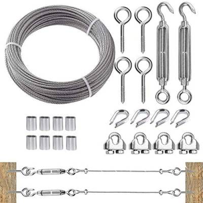 TooTaci Edelstahlseil 3mm Set,15M Drahtseil Rankhilfe Set,304 Edelstahl Stahlseil & M6 Seilspanner Spannschlösser Kit,Stahlseil mit ösen,Spanndraht Seilspanngarnitur für Outdoor Hängen,Gardinen seil von TooTaci