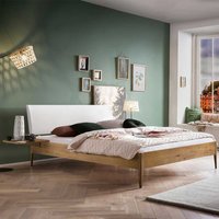 Bett mit Polsterkopfteil Weiß aus Wildeiche Massivholz 140x200 von TopDesign