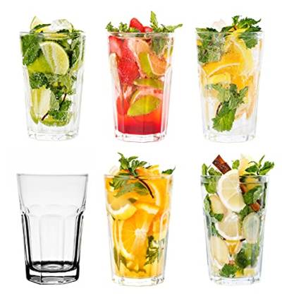 Topkapi 250.996 Longdrink Allzwecktrinkglas – 6 Stück Miami Vice Weiß/Transparent Glas-Set XL-Gläser (36 cl) für Cocktail, Longdrink, Mojito, Saft, Wasser, Höhe ~12 cm von Topkapi