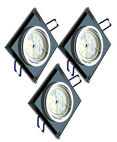 Trango 3er Set 6736S-03GUSD Design LED Einbaustrahler dimmbare Deckenspots Einbauleuchten Deckenstrahler Einbauspots aus schwarzem Glas & Alu incl. 3-Stufen dimmbare 5 W GU10 LED Leuchtmittel von Trango