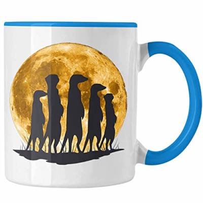 Trendation - Erdmännchen Tasse Mondgrafik Geschenk für Tierliebhaber (Blau) von Trendation