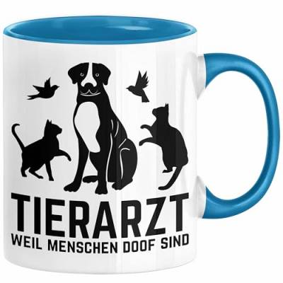 Trendation - Tierarzt Tasse Geschenk für Tierärztin Geschenkidee Lustiger Spruch Kaffeetasse Becher Tierarzt Weil Menschen Doof Sind (Blau) von Trendation