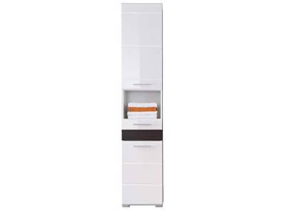 trendteam smart living - Hochschrank Schrank - Badezimmer - Mezzo - Aufbaumaß (BxHxT) 37 x 182 x 31 cm - Farbe Weiß Hochglanz mit Melinga Dark Oak - 128010312 von trendteam smart living