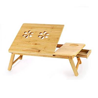 Trintion Frühstückstablett Fürs Bett 50x30cm Bett Tabletttisch mit Lüftungslöchern mit Schublade Knietisch Betttablett für Lesen Arbeit oder Frühstück von Trintion