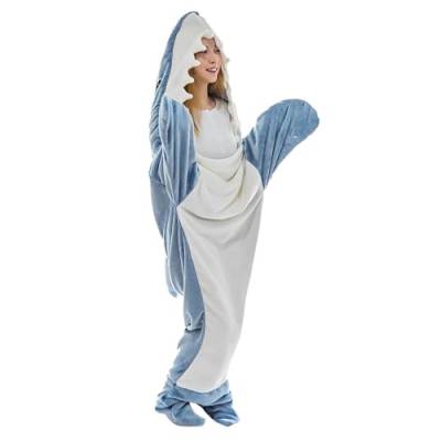 UIIXYEU Hai Decke Erwachsene zum Anziehen, Hai Decke Schlafsack Hai Decke Kostüm, Flanell Hai Decke Hoodie Schlafanzug für Cosplay Shows, Pyjamapartys, Verkleidungen,Blau,XXL von UIIXYEU