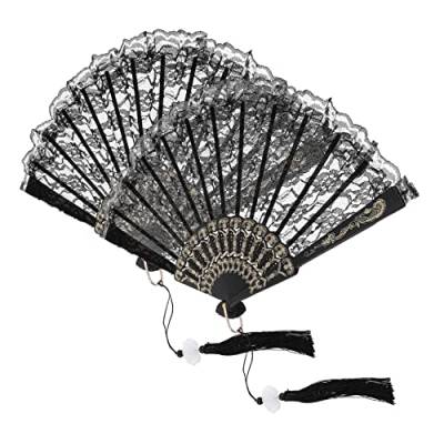 ULDIGI 2st Spitzentanz-fan Vintage-handventilator Handfaltbare Ventilatoren Fächer Spitzenhandventilator Tanzende Fans Tanzen 1920er Jahre Retro-blumen-fan Bambus-fan Fräulein P.s Lolita von ULDIGI