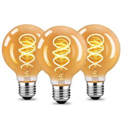 URing Glühbirne E27 LED Warmweiss Vintage - Edison LED Birne Leuchtmittel Retro E27 2200K 4W Energiesparlampe Filament Lampe Dekorative für Nostalgie Industrial Café Bar Beleuchtung, 3 Stück (G80) von URing