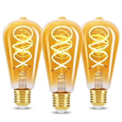 URing Glühbirne E27 LED Warmweiss Vintage - Edison LED Birne Leuchtmittel Retro E27 2200K 4W Energiesparlampe Filament Lampe Dekorative für Nostalgie Industrial Café Bar Beleuchtung, 3 Stück (ST64) von URing