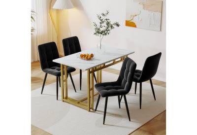Ulife Essgruppe 1 Esstisch mit 4 Stühlen,Esszimmer Sitzgruppe, goldene Tischbeine, (5-tlg) von Ulife