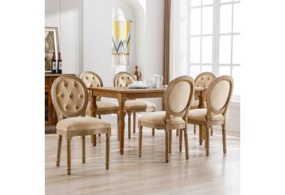 Ulife Polsterstuhl Esszimmerstühle aus Leinen,Knopfdesign Medaillon Stuhl (6 St), mit runden Rückenlehnen und Beinen aus Gummiholz von Ulife