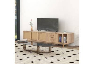 Ulife TV-Schrank Holz Fernsehschrank mit Dekoration aus Rattangewebe 190 x 40 x 52 cm von Ulife