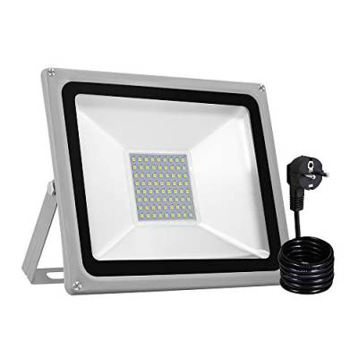 papasbox LED Strahler, 50W LED Fluter IP65 wasserdicht Außenstrahler Flutlichtstrahler Aluminium Scheinwerfer Licht Kaltweiß 6000K, EU Stecker, ideale Wandleuchte für Garten, Sportplatz von papasbox