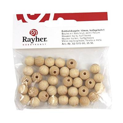 Rayher - 6251600 - Rohholz-Kugeln, SB-Btl. 25 Stück, 12 mm, halbgebohr von Rayher