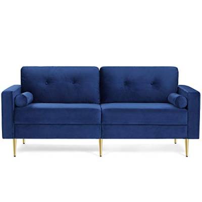 VASAGLE LCS001Q01 3 Seater Sofa Living Room Velvet Cover for Flats Small Spaces Wooden Frame Metal Legs Easy Assembly Modern Design 190 x 82 x 84 cm Blue von VASAGLE