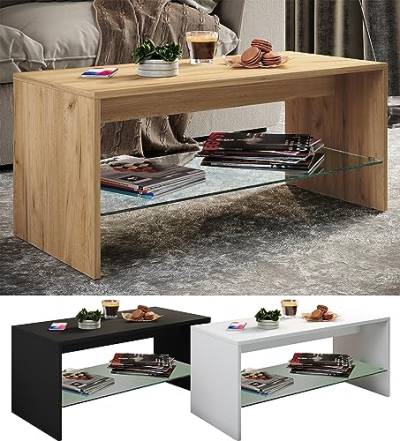 VCM Holz Couchtisch Sofatisch Wohnzimmertisch Beistelltisch Glas Wisal Schwarz von VCM